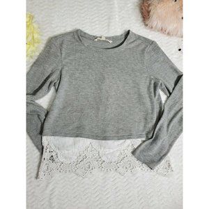 Vinilla Star SM Pullover sweater long sleeve grey with white lace botton & back